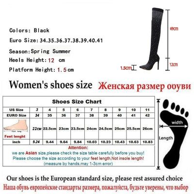 Catwalk Glass Elastic Fabric Sock Pointy Boots