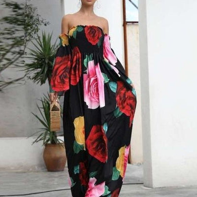 Flower Print Dress Off Shoulder Dress