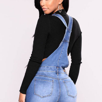 Women's Overalls Ripped Stretched High Waist Jeans Jumpsuits Denim