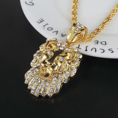 Gold Color Good Crown Lion Head Crystal Pendant