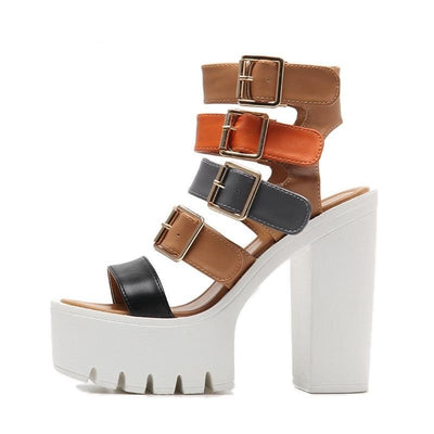 Women Sandals High Heels Fashion Buckle Gladiator Sandals