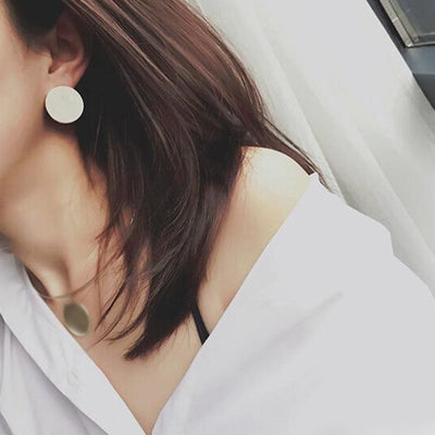 Silver Gold Color Big Round Stud Earrings for Women