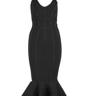 Women's Bandage Spaghetti Straps Mermaid A-line V-neck Clubwears Midi Celebrity Evening Party Dress