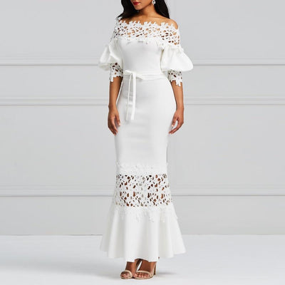 White Off-shoulder Office Maxi Dress