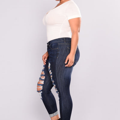 Women Plus Size Push Up Distressed Jeans