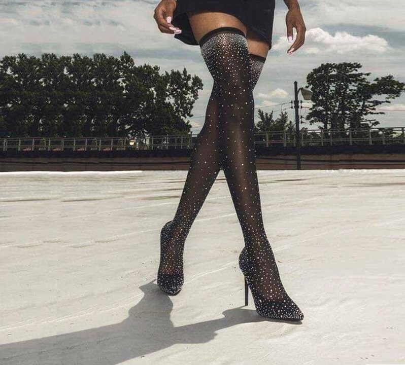Catwalk Glass Elastic Fabric Sock Pointy Boots