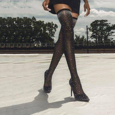 Catwalk Glass Elastic Fabric Sock Pointy Boots