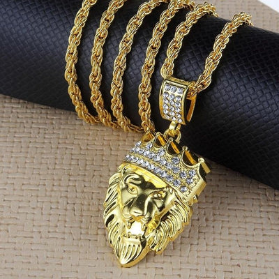Gold Color Good Crown Lion Head Crystal Pendant