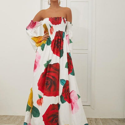 Flower Print Dress Off Shoulder Dress