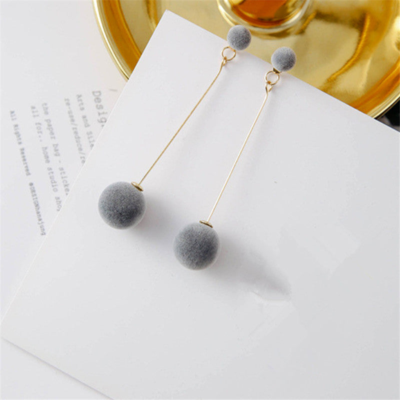Red Black Plush Ball Drop Earrings For Women