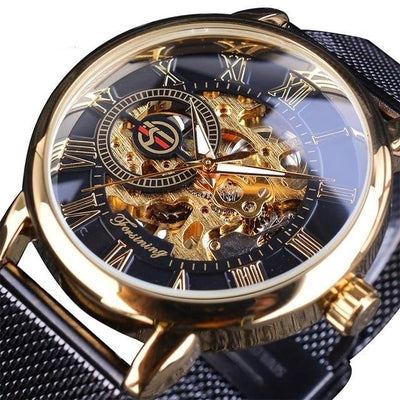 Transparent Case Fashion 3D Logo Engraving Golden Watch