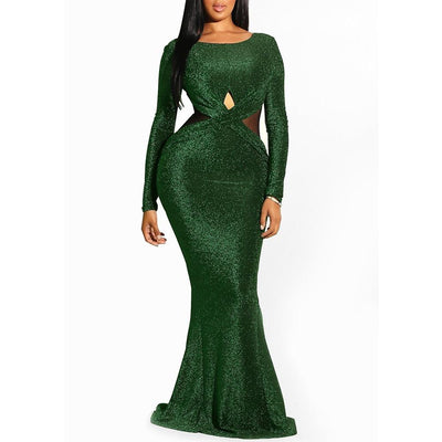 Women Long Sexy Fall Vintage Elegant Mermaid Sequin Dress