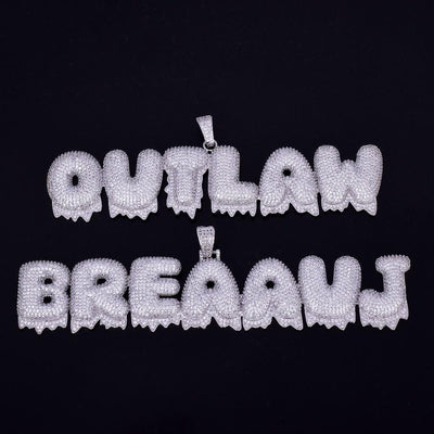 Custom Name White Drip Bubble Letters Hip Hop Chain