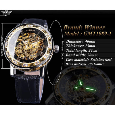 Black Golden Retro Luminous Hands Fashion Diamond Display Men's Watch