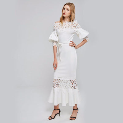 White Off-shoulder Office Maxi Dress
