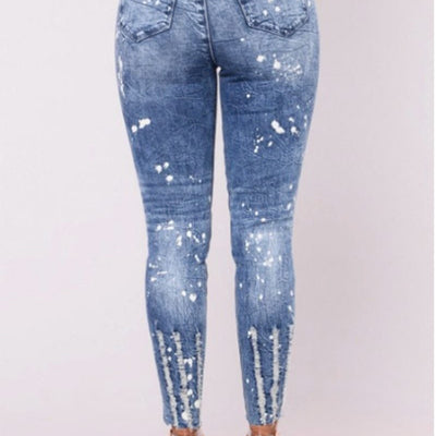 ripped High Waist Skinny Pencil Blue Denim Pants