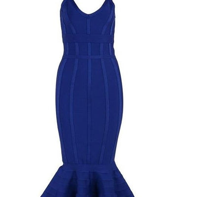 Women's Bandage Spaghetti Straps Mermaid A-line V-neck Clubwears Midi Celebrity Evening Party Dress