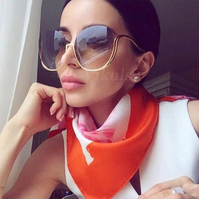 Luxury Women Retro Half Frame Round Sunglasses