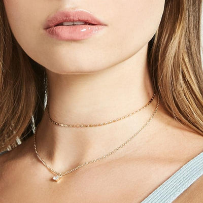 Female Gold Color Double Layer Necklace Collier