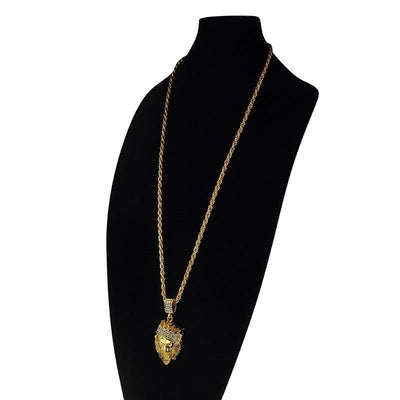 Gold Color Good Crown Lion Head Crystal Pendant