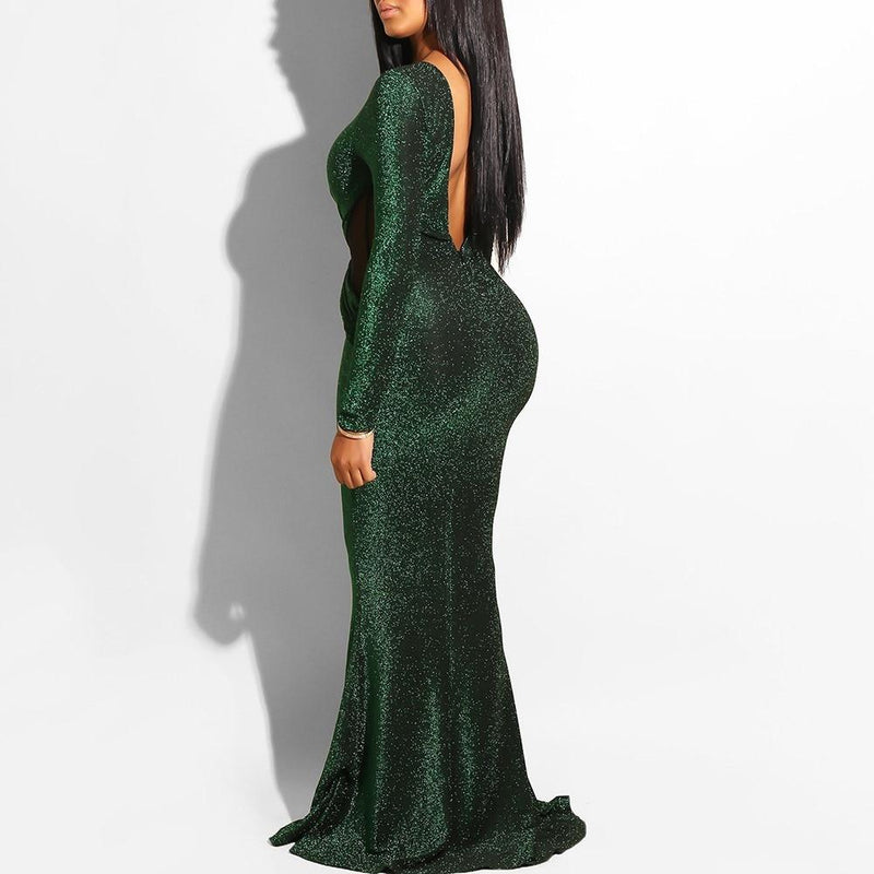 Women Long Sexy Fall Vintage Elegant Mermaid Sequin Dress