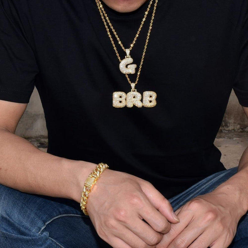 Custom Name Bubble Letters Chain Pendants Hip Hop Necklaces