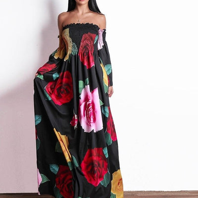 Flower Print Dress Off Shoulder Dress