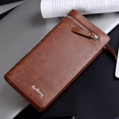 Men Wallets Long Double Zipper PU Leather Wallet