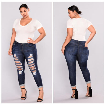 Women Plus Size Push Up Distressed Jeans