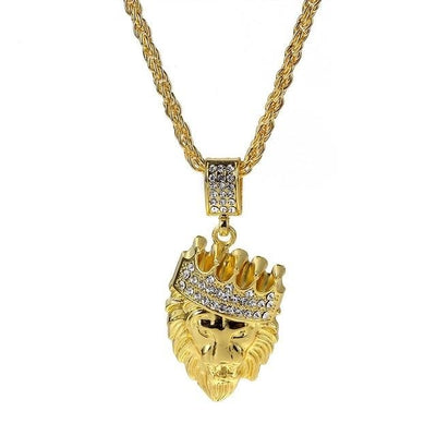 Gold Color Good Crown Lion Head Crystal Pendant