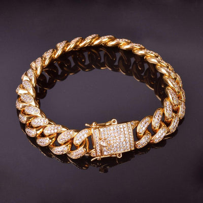 12MM Men Zircon Curb Cuban Link Hip hop Bracelet