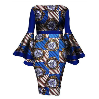 women's long sleeve flare blue royal party dress