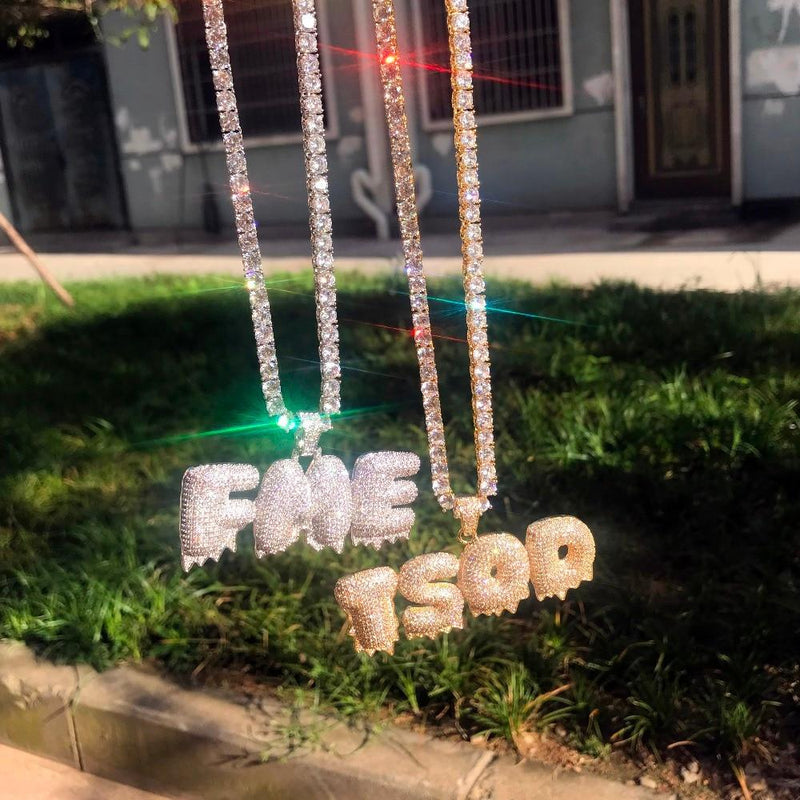 Custom Name White Drip Bubble Letters Hip Hop Chain