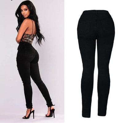 black Stretchy Ripped Jeans Woman Denim Pants