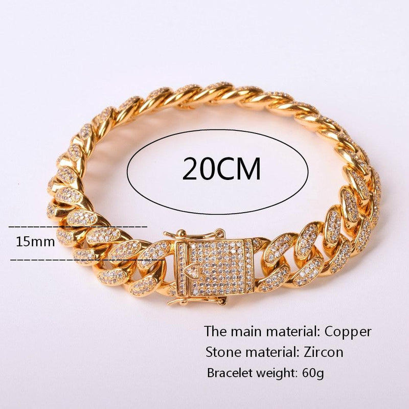 12MM Men Zircon Curb Cuban Link Hip hop Bracelet