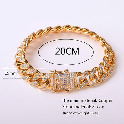 12MM Men Zircon Curb Cuban Link Hip hop Bracelet