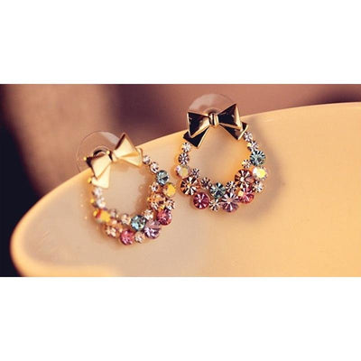 Gold Color Bow knot pop Round Hoop Earrings for Women