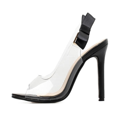 Women Butterfly-Knot Clear Stilettos Slingback PVC Sandals