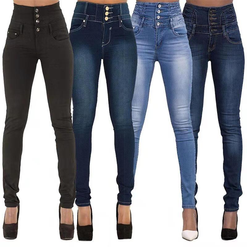Women High Waist skinny Elastic Jeans