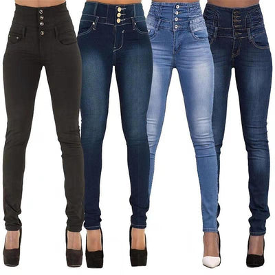 Women High Waist skinny Elastic Jeans