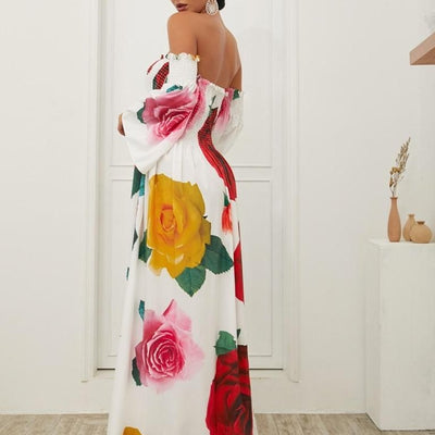 Flower Print Dress Off Shoulder Dress