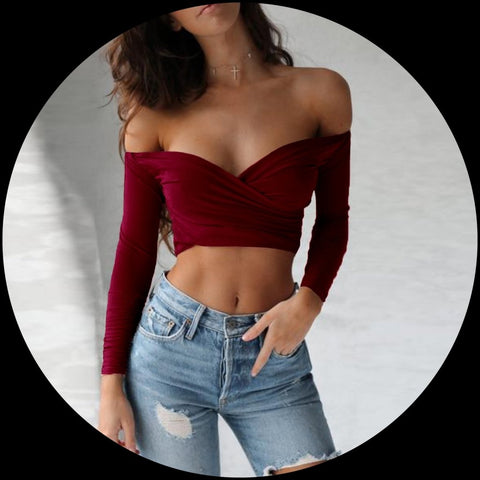 Off the Shoulder Strapless Crop Top T Shirt