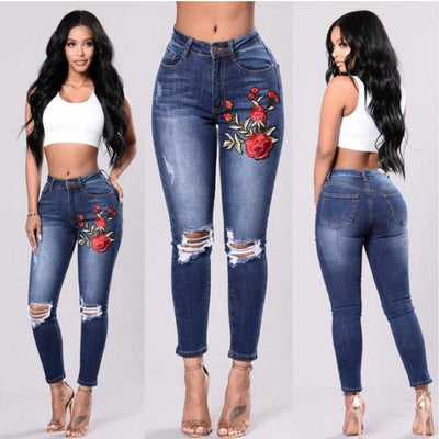 Elastic Stretch embroidery sexy Jeans