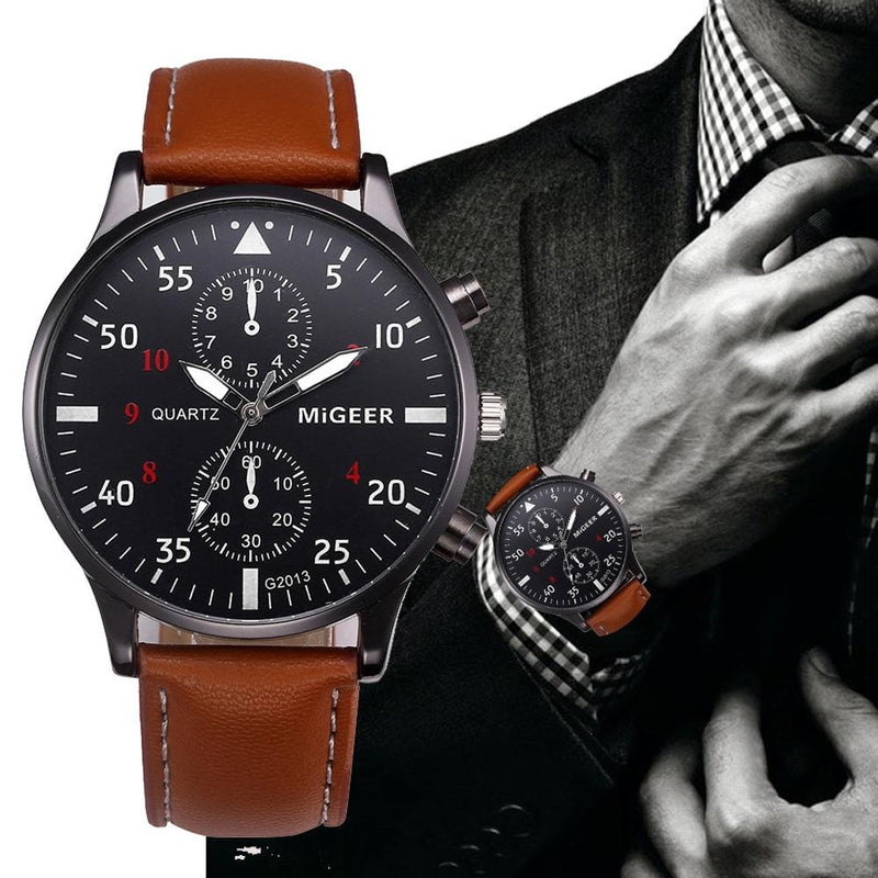 Men Retro Design Leather Band Watches