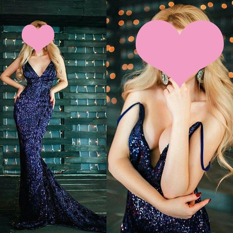 V Neck Sequined Evening Party Dress