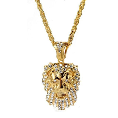 Gold Color Good Crown Lion Head Crystal Pendant