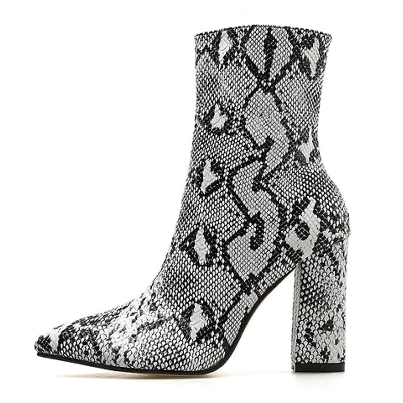 Women Snake Boots Fashion Square Heel Boots