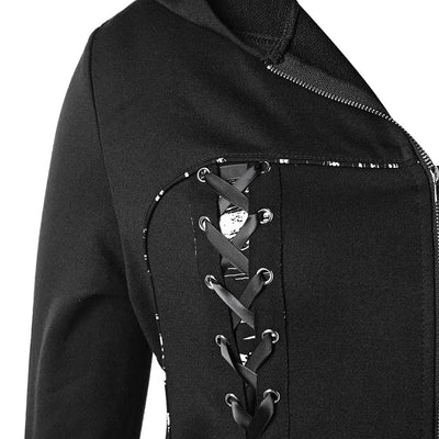 Women Double Lace-Up Plus Size Zip Up Hooded Coat