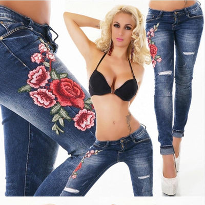 Elastic Stretch embroidery sexy Jeans