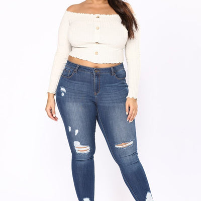 Plus Size Women High Waist Pencil Denim Jeans